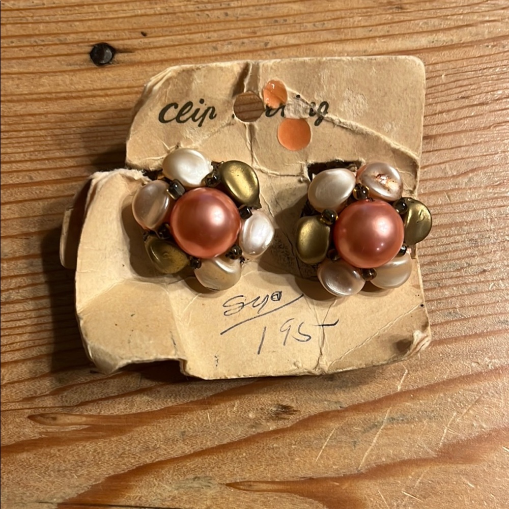 Vintage Clip-On Earrings with Pink and Gold Accents